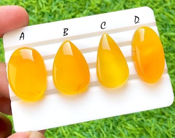 Golden Honey Flame Chalcedony Cabochon For Wire Wrap, Bright Yellow Agate Cabochon, Jewelry Making Gemstone, Loose Cabochon Lot -35640-35643