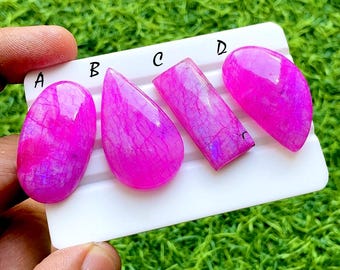 Hot Pink Dyed Moonstone Loose Cabochon For Wire Wrap, Smooth Polished Moonstone Gemstone, Vibrant Pink Jewelry Making Stones - 37864-37867