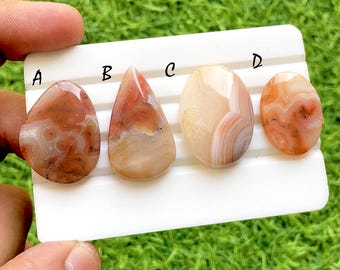 Sunset Fire Carnelian Chalcedony Cabochon For Wire Wrap, Bright Orange Cabochons, Smooth Polished Gemstones for Jewelry Making - 37272-37275