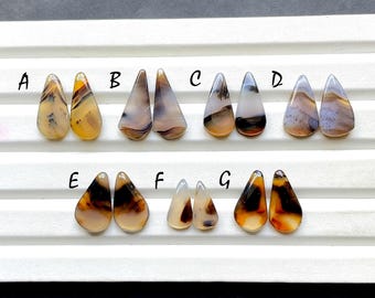 NEW Yellowstone River Montana Agate Pair Cabochon Gemstone For Jewelry Making, AAA+ Montana Agate Cabochon Pair For Earrings - 30216-30222