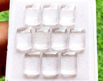 Clear Quartz 10x14 MM Rectangle Shape Smooth Cabochon With Flat Back Gemstone 10 Pcs Lot, AAA+ Natural Clear Quartz Used For Jewelry Making