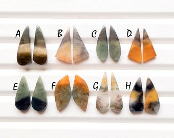Candy Corn Agate Pair Cabochon Loose Gemstone For Jewelry Making, AAA+ Natural Agate Cabochon Pair For Handmade Jewelry - 22479-22486
