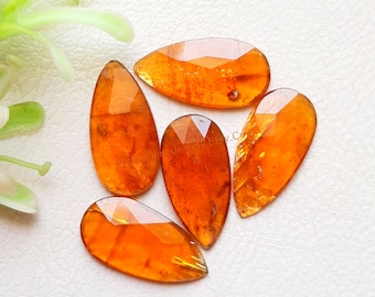 Orange Kyanite Rosecut Pear Gemstone 5 Pieces Lot | Size : 9x18 MM | AAA+ Natural Orange Kyanite With Flat Back For Handmade Jewelry