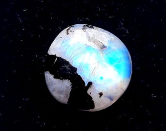 Rainbow Moonstone Cabochon With Black Tourmaline Dot For Jewelry Making, AAA+ Natural Rainbow Moonstone Cabochon For Wire Wrap - 26143-26146