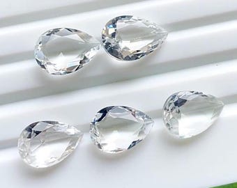 High Polish Clear Quartz 10X14 MM Faceted Pear Shape With Pointed Back Gemstone 5 Pieces Lot For Jewelry Making