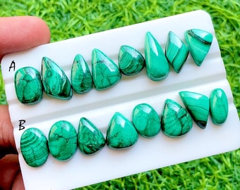Royal Emerald Matrix Malachite Set, High Polish Green Swirl Malachite Teardrop & Oval Loose Gemstones for Designer Jewelry - 36009-36010