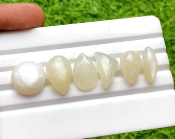 White Moonstone Cabochon Loose Gemstone 6 Pieces Lot For Jewelry Making | Size : 18-15 MM | AAA+ Natural White Moonstone For Jewelry - 30316