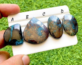 Azurite With Pyrite Cabochon For Wire Wrap, AAA+ Natural Azurite With Pyrite Gemstones, Designer Jewelry Making Stones - 38221-38224