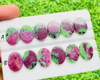 Ruby Zoisite 16 MM Oval Shape Cabochon Gemstone 6 Pieces Lot, AAA+ Natural Ruby Zoisite With Flat Back For Handmade Jewelry - 28501-28502