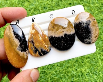 Desert Veil Palm Root Agate Cabochon For Wire Wrap, Natural Black & Golden Palm Root Agate Loose Gemstones For Jewelry Making - 36260-36263