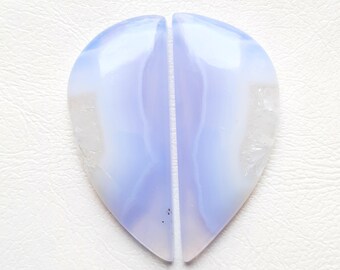 Latest Blue Lace Agate Pair Cabochon Loose Gemstone For Jewelry Making | Size : 44X19X5 MM | AAA+ Natural Gemstone Pair For Earrings - 19336