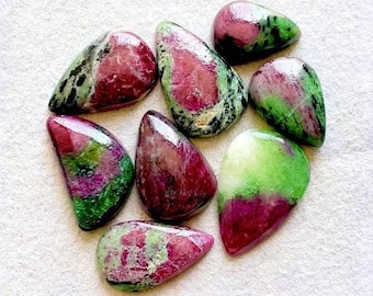 Selected Ruby Zoisite Cabochon Loose Gemstone 8 Pieces Lot, Top Quality Natural Ruby Zoisite With Flat Back For Handmade Jewelry - 38110