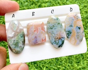 New Indonesian Moss Agate Cabochon Loose Gemstone For Jewelry Making, AAA+ Natural Moss Agate Cabochon For Handmade Jewelry - 37045-37048