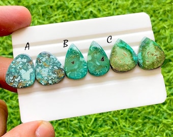 Tibetan Turquoise Pair Cabochon Loose Gemstone For Jewelry Making, AAA+ Natural Tibetan Turquoise Pair Cabochon For Earrings -  37572-37574