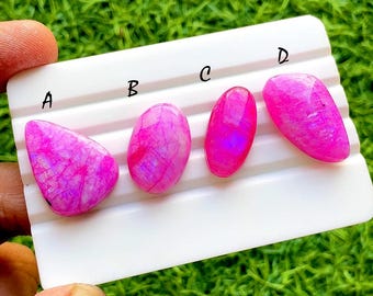 Hot Pink Dyed Moonstone Loose Cabochon For Wire Wrap, Smooth Polished Moonstone Gemstone, Vibrant Pink Jewelry Making Stones - 37881-37884