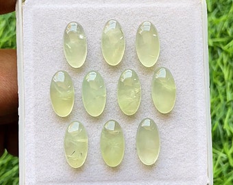 PREHNITE 7X14 MM Oval Shape Cabochon Calibrated Gemstone 10 Pieces Lot, AAA+ Natural Prehnite With Flat Back For Handmade Jewelry