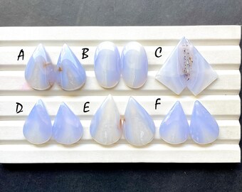 NEW Blue Lace Agate Pair Cabochon Loose Gemstone For Jewelry Making, AAA+ Natural Blue Lace Agate Matching Pair For Earrings - 30966-30971