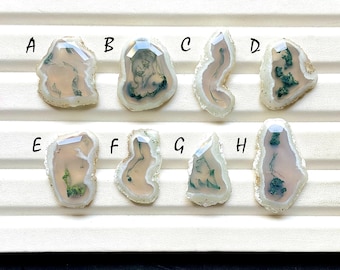 Moss Agate Polished Slice Loose Gemstone For Jewelry Making, AAA+ Natural Moss Agate Slice For Handmade Jewelry And Wire Wrap - 32546-32553