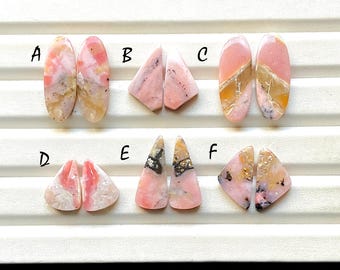 Strawberry Pink Opal Pair Cabochon Loose Gemstone For Handmade Jewelry, AAA+ Natural Pink Opal Matching Pairs For Earrings - 33397-33402