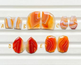 Selected Orange Banded Agate Fancy Rose Cut Pairs For Handmade Jewelry, Orange Banded Agate Matching Pairs For Earrings - 28729-28733