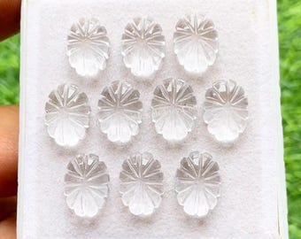 Clear Quartz Oval Shape Hand Carving Gemstone 10 Pieces Lot | Size : 10X14 MM | AAA+ Natural Quartz Handcarved Gemstone For Jewelry Making