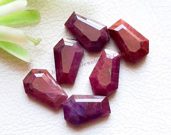 Ruby Coffin Shape Step Cut Gemstone 6 Pieces Lot | Size : 8X12 MM | AAA+ Natural Ruby Sapphire Coffin With Flat Back For Handmade Jewelry