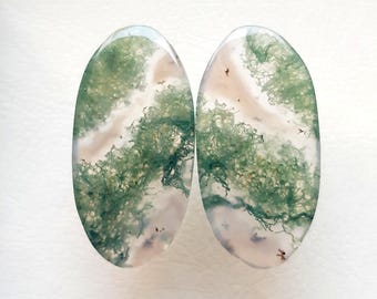 Moss Agate Pair Cabochon Loose Gemstone For Jewelry Making, AAA+ Natural Moss Agate Pair Cabochon For Handmade Jewelry  - 20586-20589