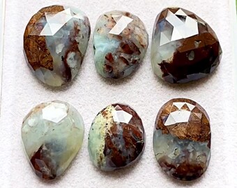 Latest Peruvian Opal Rose Cut Flat Back Gemstone 6 Pieces Lot For Jewelry Making | Size : 20-19 MM | Peruvian Opal For Making Jewelry -15497