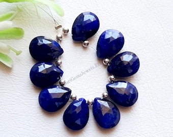 Blue Sapphire Pear Shape Faceted Briollete Beads 10 Pieces Beads Lot | Size : 9X12 MM | Blue Sapphire Briollete Beads For Handmade Jewelry