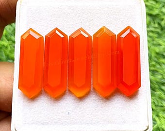 CARNELIAN Step Cut 10X30 Long Hexagon Shape Gemstone 5 Pieces Lot | Size : 10x30 MM | AAA+ Natural Carnelian Flat Back For Handmade Jewelry