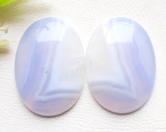 Blue Lace Agate Pair Cabochon Loose Gemstone For Jewelry Making | Size : 32X23X6 MM | AAA+ Natural Gemstone Pair For Earrings - 19342