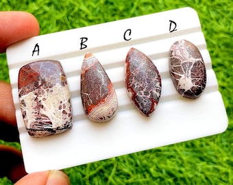 Lava Vein Crazy Lace Agate Cabochon Set For Wire Wrap, AAA+ Natural Blood Vein Pattern Gemstone, Jewelry Making Supply - 35567-35570