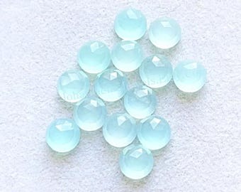 Aqua Chalcedony 6 MM Round Shape Rose Cut Gemstone 15 Pieces Lot, AAA+ Natural Chalcedony With Flat Back For Jewelry Making