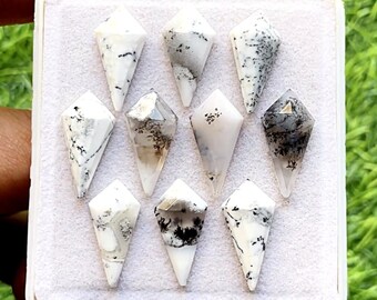 Dendritic Opal Kite Shape Step Cut With Flat Back 10 Pcs Gemstone Lot | Size : 10X20 MM | AAA+ Natural Dendritic Opal For Handmade Jewelry