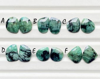 Natural Emerald Rose Cut Pair Loose Gemstone With Flat Back For Jewelry Making, AAA+ Emerald Gemstone Pair For Earrings - 26254-26259