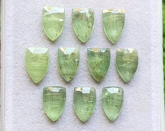 Green Kyanite Rosecut Shield Gemstone 10 Pieces Lot | Size : 8x12 MM | AAA+ Natural Green Kyanite With Flat Back For Handmade Jewelry