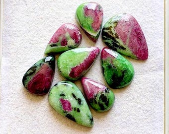 Selected Ruby Zoisite Cabochon Loose Gemstone 8 Pieces Lot, Top Quality Natural Ruby Zoisite With Flat Back For Handmade Jewelry - 38109