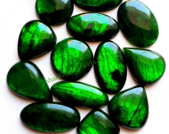 Dyed Green Labradorite Cabochon Wholesale Lot, Treated Green Labradorite By Weight With Different Shapes And Sizes Used For Jewelry Making