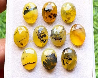 Yellow Opal 10x14 MM Oval Shape Rose Cut Gemstone 10 Pieces Gemstone Lot For Jewelry Making, AAA+ Rare Natural Yellow Opal With Flat Back
