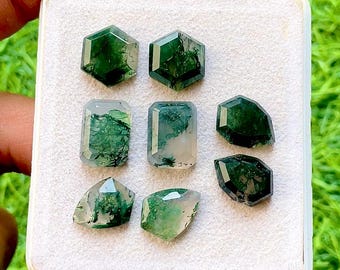 Moss Agate Fancy Cut Mix Shape With Flat Back Gemstone 8 Pieces Lot For Jewelry Making | Size : 12-14 MM | AAA+ Natural Moss Agate Lot 34569
