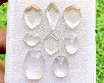 Clear Quartz Fancy Cut Mix Shape With Flat Back Gemstone 8 Pieces Lot | Size : 20-13 MM | Natural Clear Quartz For Jewelry Making - 34432