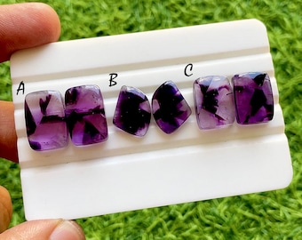 Royal Velvet Amethyst Cabochon Matching Pair, Deep Purple Quartz Matching Set, Natural Designer Loose Gemstones For Earrings - 37497-37499
