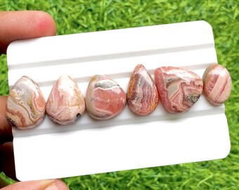 Rhodochrosite Cabochon Loose Gemstone 6 Pieces Lot For Jewelry Making | Size : 21-16 MM | AAA+ Rhodochrosite For Handmade Jewelry - 30127