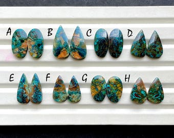 NEW Chrysocolla Pair Cabochon Loose Gemstone For Jewelry Making, AAA+ Natural Chrysocolla Matching Pair Cabochon For Earrings - 34452-34459