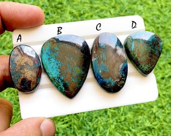 Azurite With Pyrite Cabochon For Wire Wrap, AAA+ Natural Azurite With Pyrite Gemstones, Designer Jewelry Making Stones - 38237-38240