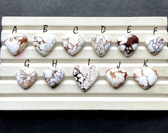 NEW White Magnesite Wild Horse Jasper Heart Shape Cabochon Loose Gemstone For Jewelry, AAA+ Wild Horse Gemstone For Wire Wrap - 34266-34276