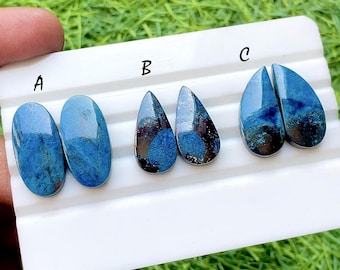 NEW Azurite Pair Cabochon Loose Gemstone For Jewelry Making, AAA+ Natural Azurite Matching Pair Cabochon For Earrings - 34541-34543