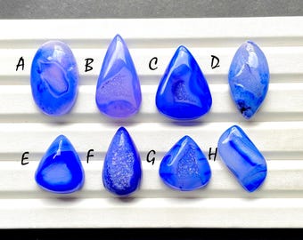 Blue Color Window Druzy Agate Cabochon Loose Gemstone For Jewelry Making, AAA+ Window Druzy For Handmade Jewelry And Wire Wrap - 28756-28763