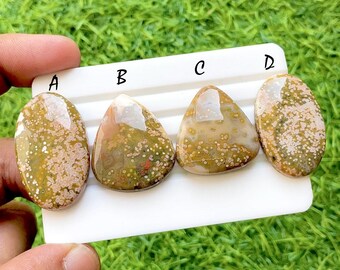 Sunset Garden Ocean Jasper Cabochon Set, Rare Floral Pattern Ocean Jasper, Designer Jewelry Making Stones, Collector Gem Lot - 35500-35503