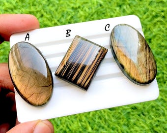 Golden Ember Labradorite Cabochon Loose Gemstone For Jewelry Making, AAA+ Natural Natural Smoky Bronze Flash Labradorite - 35113-35115